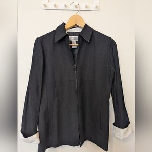 Jessica Howard Black White Linen Blend Long Sleeve Full Zip Jacket Vintage Sz 8